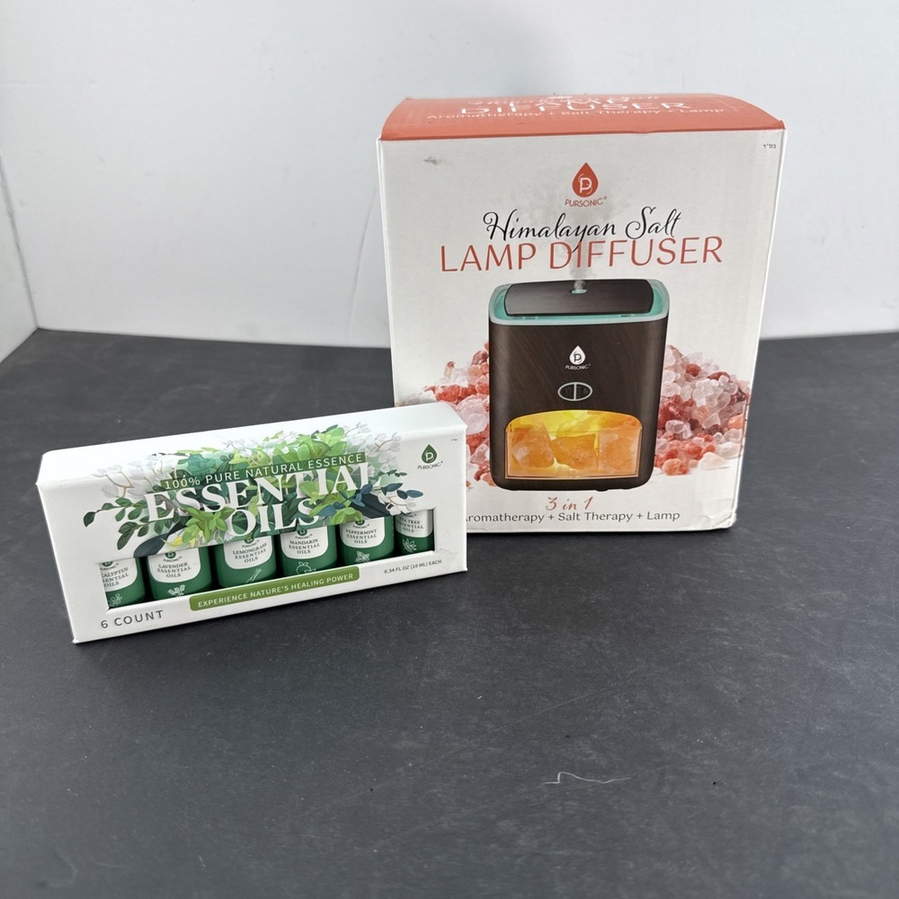 Himalayan Salt Lamp Diffuser - 3-in-1 Wellness Device PLUS 6 Pack Essential Oils